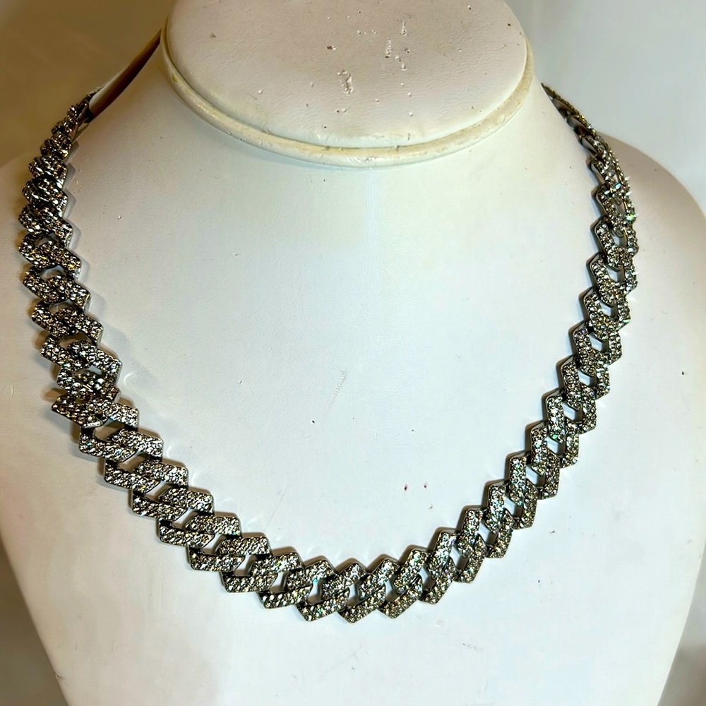 Rhinestone 18” Cuban Link Necklace. Stainless Steel. NWT